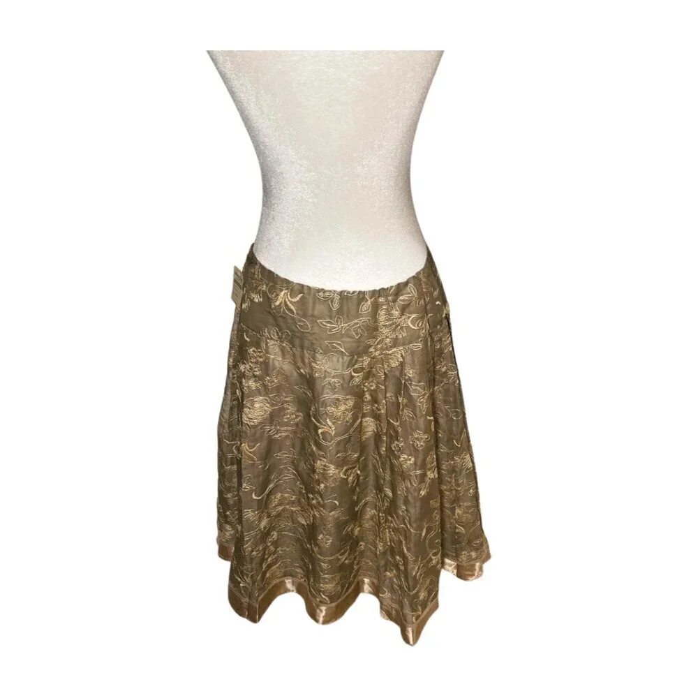 Coldwater Creek NWT Silk Floral Embroidered Skirt Gold Taupe Boho Fairycore